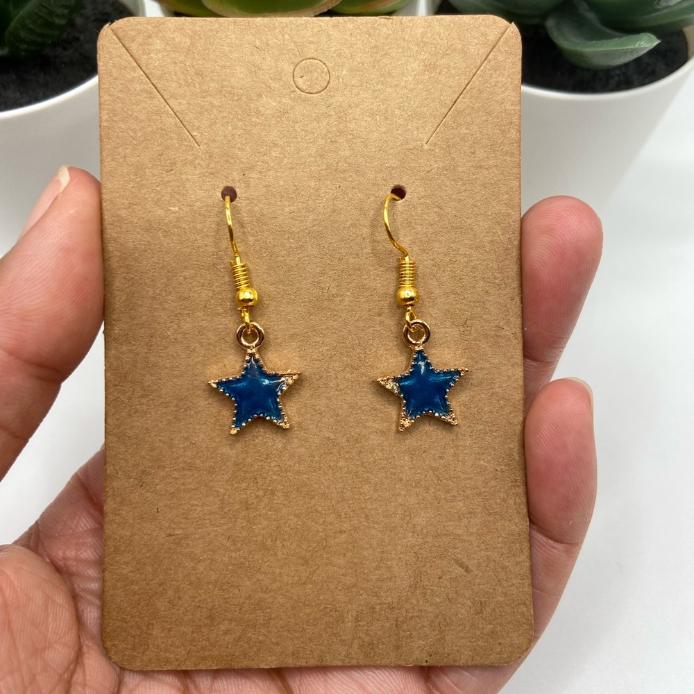 ⭐️Blue Plated Enamel Star Celestial Drop Earrings⭐️
